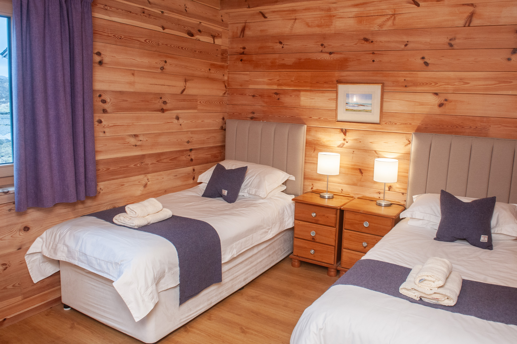 Cosy lodge bedroom for women's art retreat, Isle of Harris