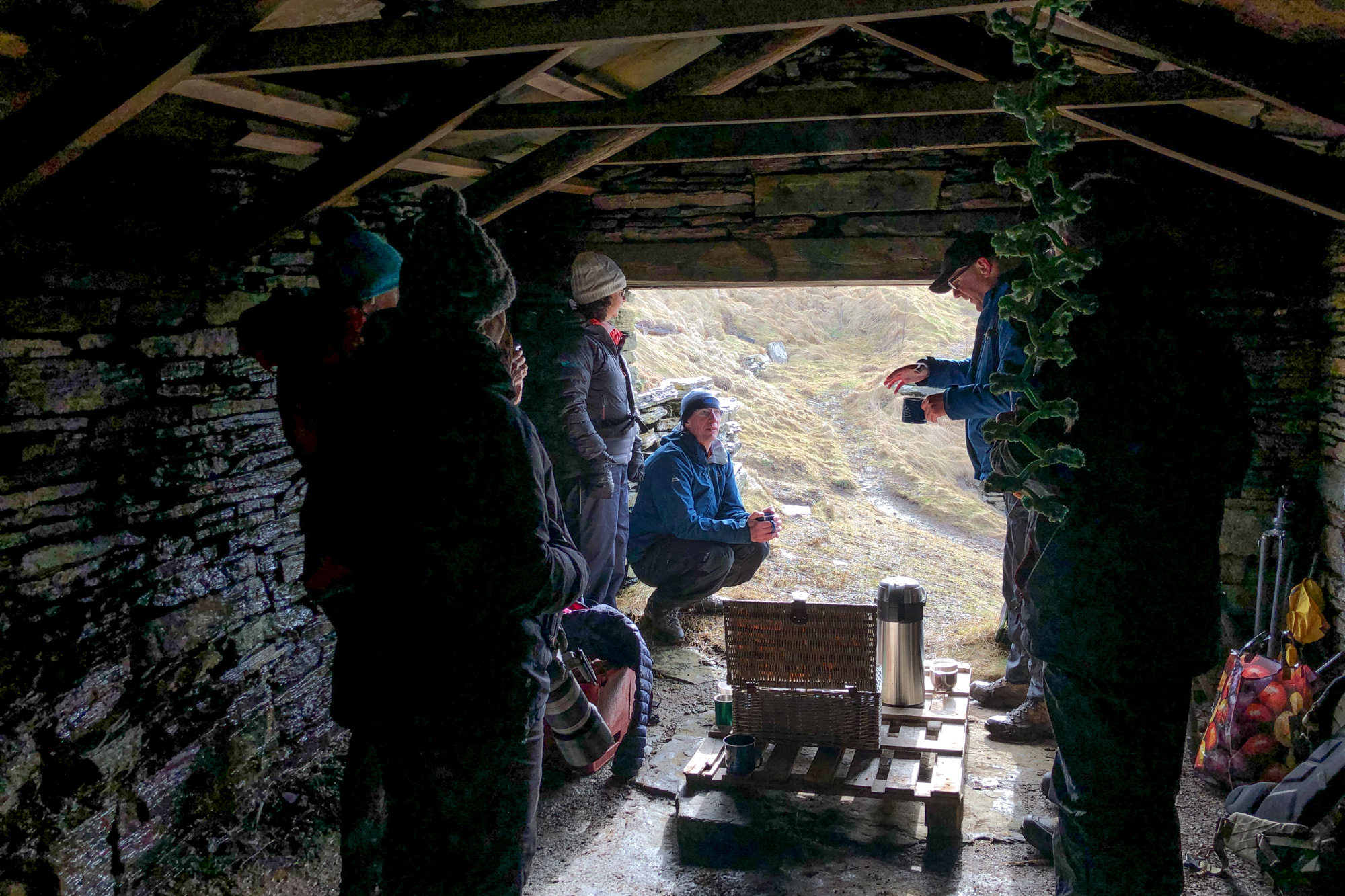 Photography workshop group sheltered bothy Harris